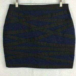 Express Blue Black Criss Cross Bandage Mini Pencil Skirt Size M Stretch NWT